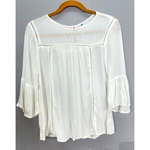 Old Navy Women's Sz XS White Boho Peasant  Rayon Flowing Design Ruffle Sleeves